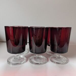 6 Vintage Ruby Water Stemmed Wine Glasses Goblets Luminarc France 5"  Glassware